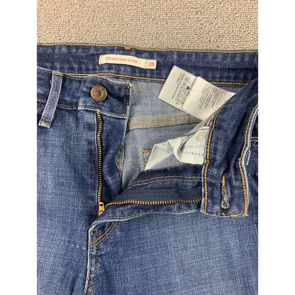 Levis 721 High Rise Skinny Jeans Women 28 Blue Washed Zip Five Pocket Logo Patch - Picture 9 of 9